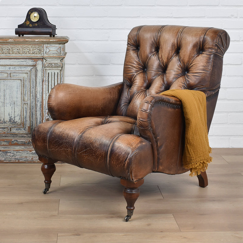 Chaillot Antique Leather Armchair-Dovetailed &amp; Doublestitched