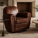 Chatou Vintage Leather Swivel Chair-Dovetailed &amp; Doublestitched