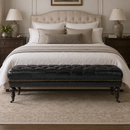Chesterfield Black Leather Bench-Dovetailed &amp; Doublestitched