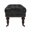 Chesterfield Black Leather Bench-Dovetailed &amp; Doublestitched