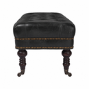 Chesterfield Black Leather Bench-Dovetailed &amp; Doublestitched