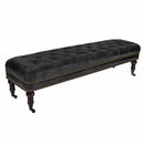 Chesterfield Black Leather Bench-Dovetailed &amp; Doublestitched