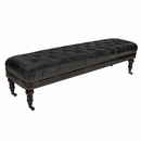 Chesterfield Black Leather Bench-Dovetailed &amp; Doublestitched