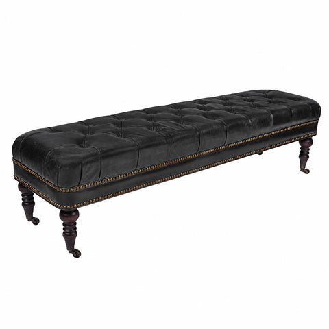 Chesterfield Black Leather Bench
