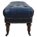Chesterfield Blue Leather Bench-Dovetailed &amp; Doublestitched