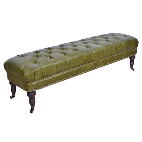 Chesterfield British Green Leather Bench