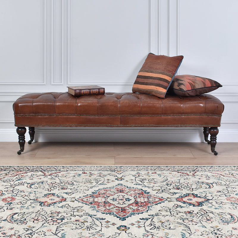 Chesterfield Vintage Leather Bench-Dovetailed &amp; Doublestitched
