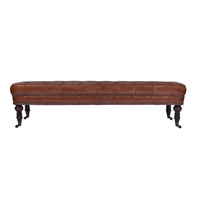 Chesterfield Vintage Leather Bench-Dovetailed &amp; Doublestitched