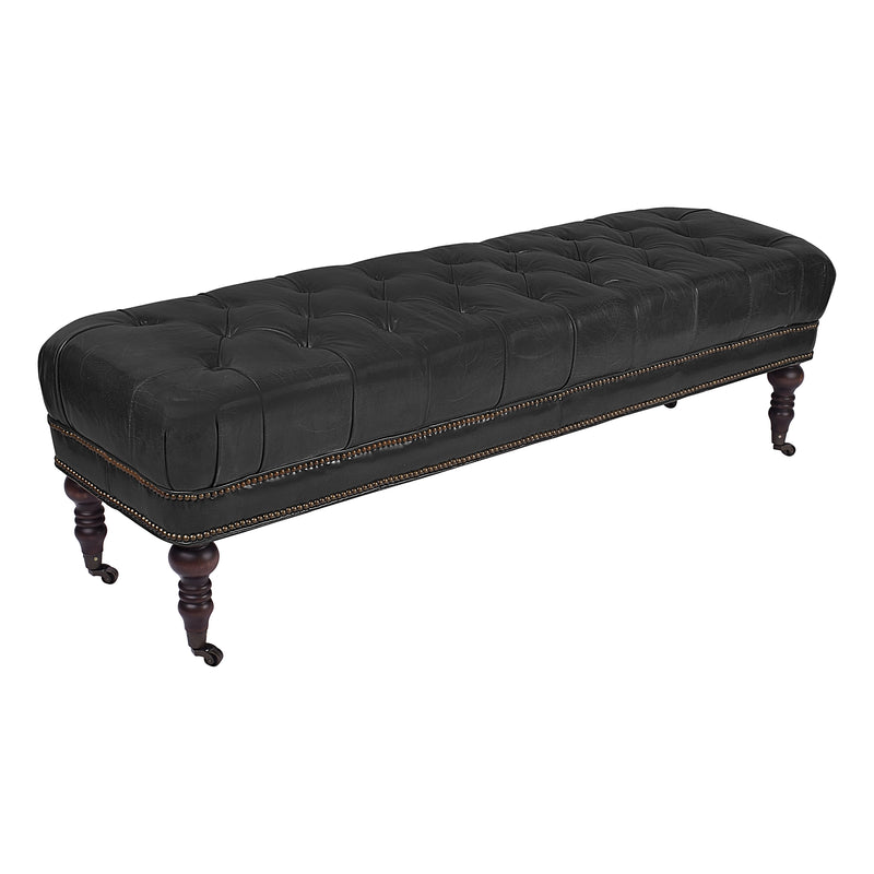 Chesterfield Vintage Leather Bench in Black-Dovetailed &amp; Doublestitched