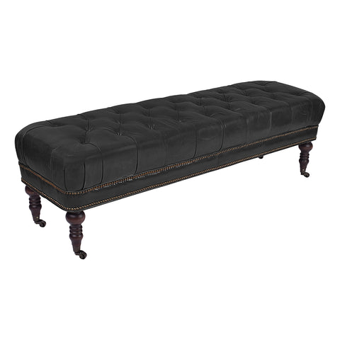 Chesterfield Vintage Leather Bench in Black