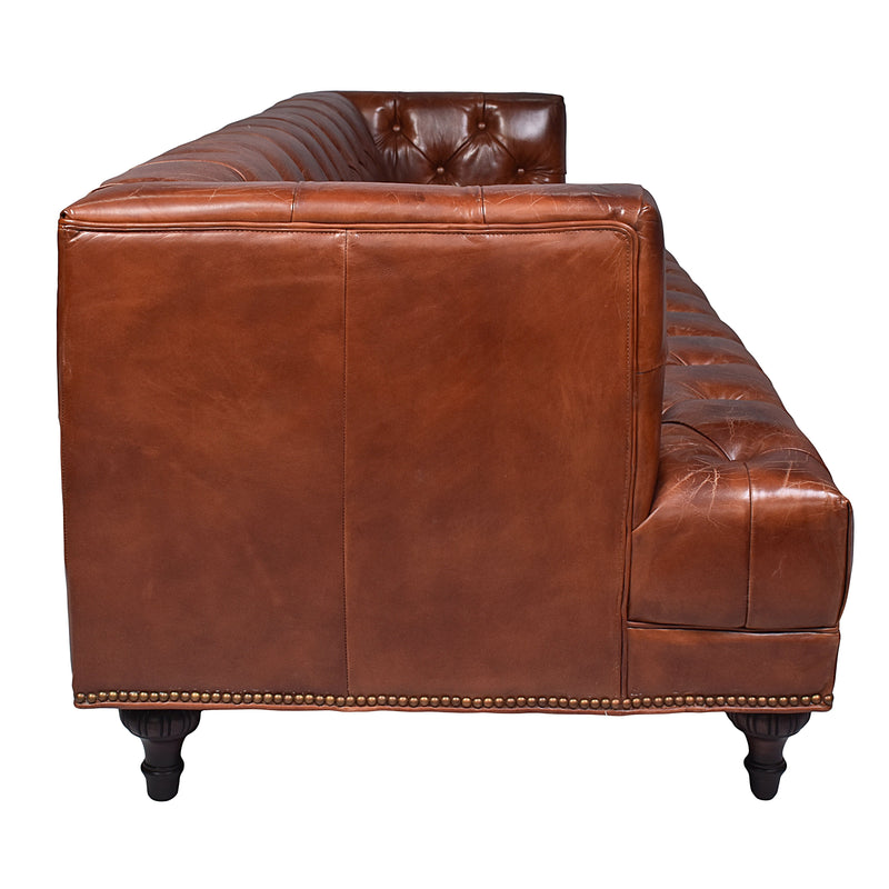 Churchill Vintage Leather 3 Seater Sofa-Dovetailed &amp; Doublestitched