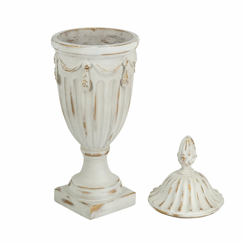 Classical White Pedestal Lidded Vase-Dovetailed &amp; Doublestitched