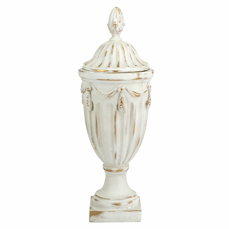 Classical White Pedestal Lidded Vase-Dovetailed &amp; Doublestitched