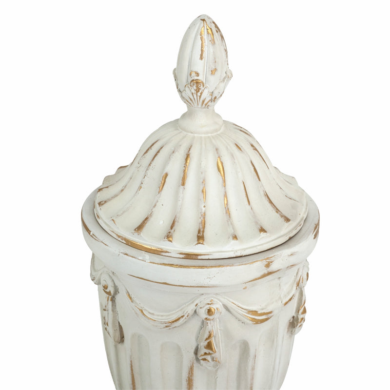 Classical White Pedestal Lidded Vase-Dovetailed &amp; Doublestitched