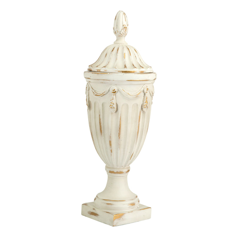 Classical White Pedestal Lidded Vase-Dovetailed &amp; Doublestitched