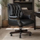 Columbus Black Leather Chesterfield Desk Chair-Dovetailed &amp; Doublestitched