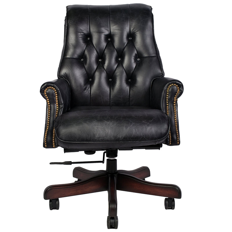 Columbus Black Leather Chesterfield Desk Chair-Dovetailed &amp; Doublestitched