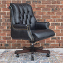 Columbus Black Leather Chesterfield Desk Chair-Dovetailed &amp; Doublestitched