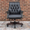 Columbus Black Leather Chesterfield Desk Chair-Dovetailed &amp; Doublestitched
