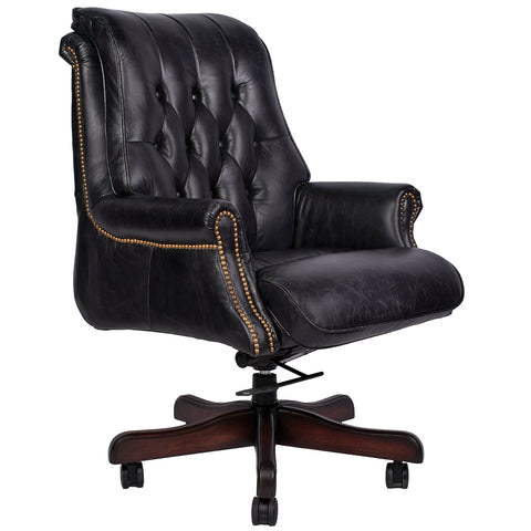 Columbus Black Leather Chesterfield Desk Chair
