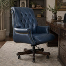 Columbus Blue Leather Chesterfield Desk Chair-Dovetailed &amp; Doublestitched