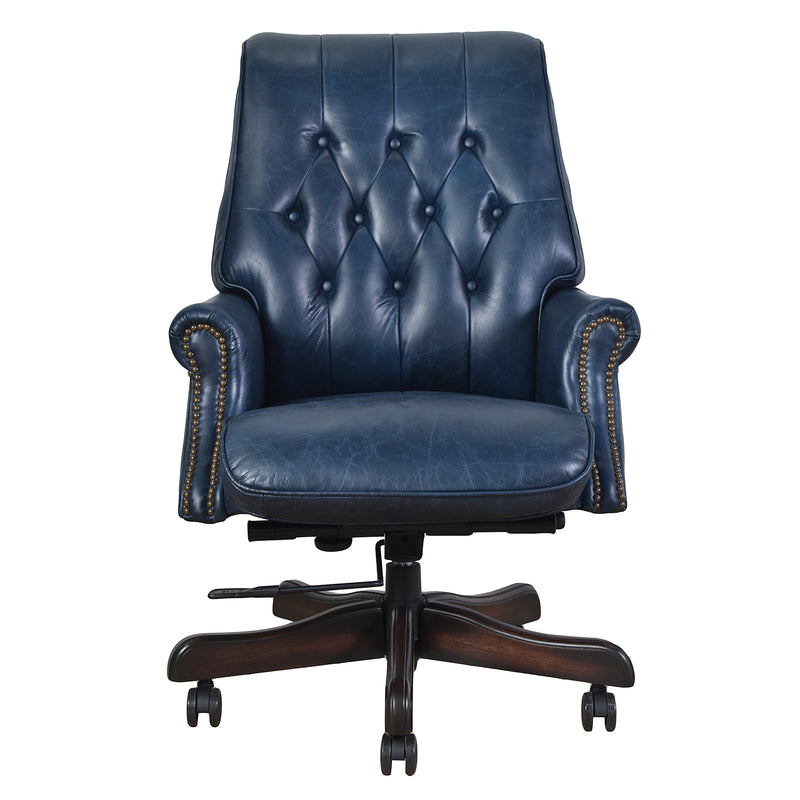 Columbus Blue Leather Chesterfield Desk Chair-Dovetailed &amp; Doublestitched