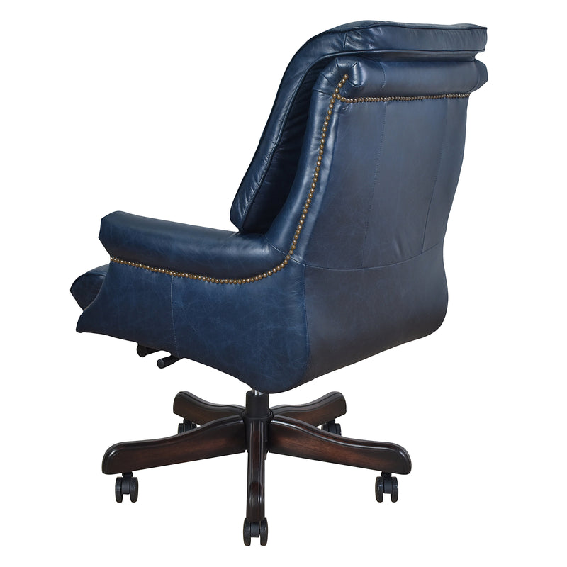 Columbus Blue Leather Chesterfield Desk Chair-Dovetailed &amp; Doublestitched