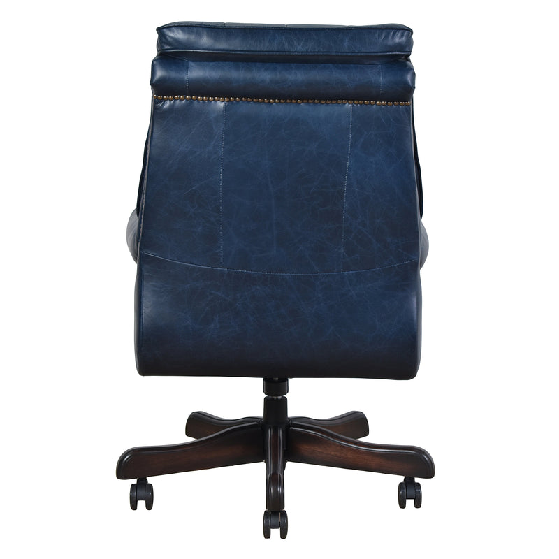 Columbus Blue Leather Chesterfield Desk Chair-Dovetailed &amp; Doublestitched