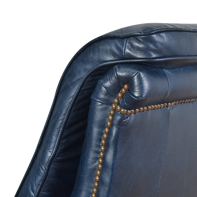 Columbus Blue Leather Chesterfield Desk Chair-Dovetailed &amp; Doublestitched