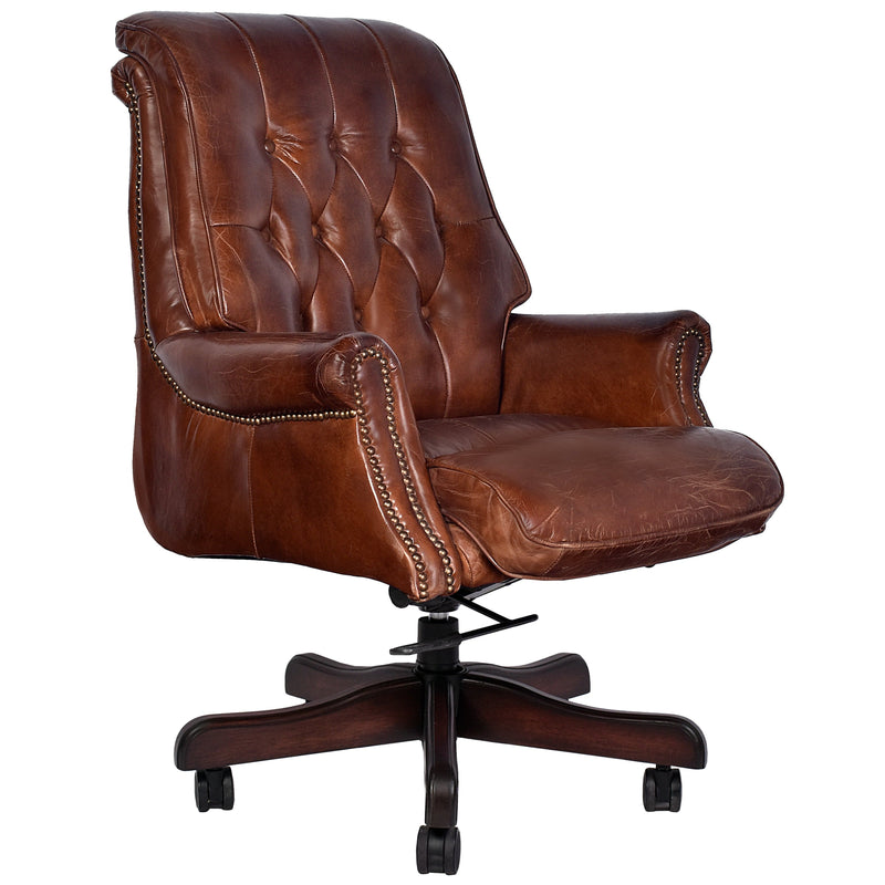 Columbus Vintage Leather Chesterfield Desk Chair-Dovetailed &amp; Doublestitched