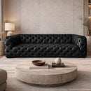 County Tufted Black Leather 3 Seat Sofa-Dovetailed &amp; Doublestitched