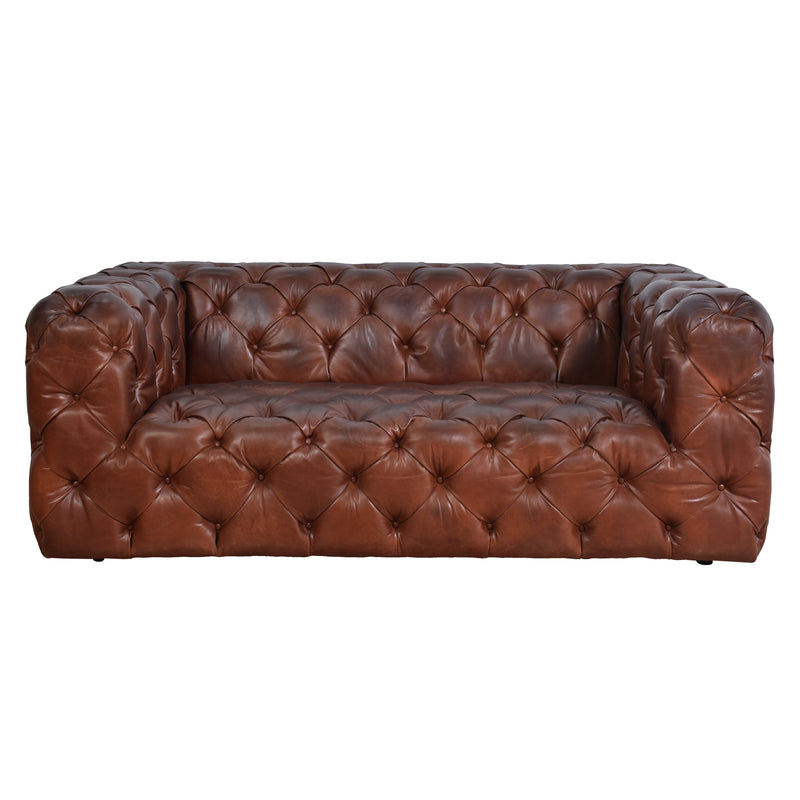 County Tufted Vintage Leather 2 Seat Sofa-Dovetailed &amp; Doublestitched