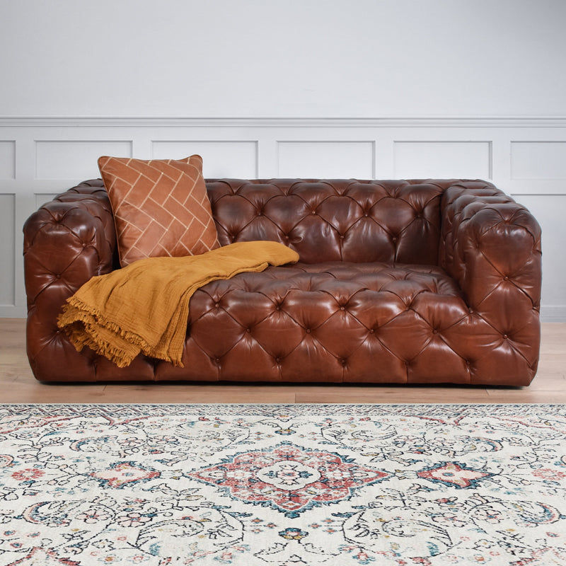 County Tufted Vintage Leather 2 Seat Sofa-Dovetailed &amp; Doublestitched