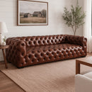 County Tufted Vintage Leather 3 Seat Sofa-Dovetailed &amp; Doublestitched