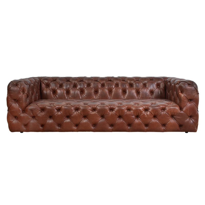 County Tufted Vintage Leather 3 Seat Sofa-Dovetailed &amp; Doublestitched