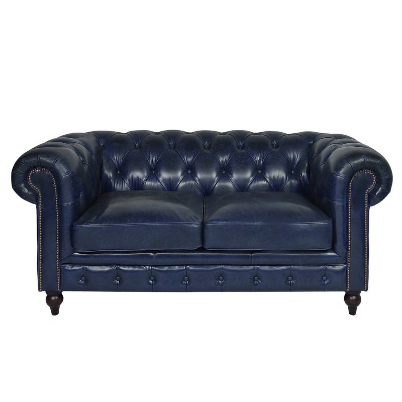 Windsor 2 Seater Blue Leather Chesterfield Sofa