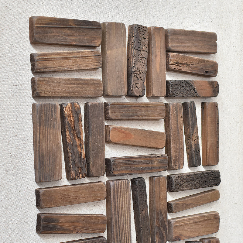 Stacked Timber Wall Art 62x82 - Brown on White