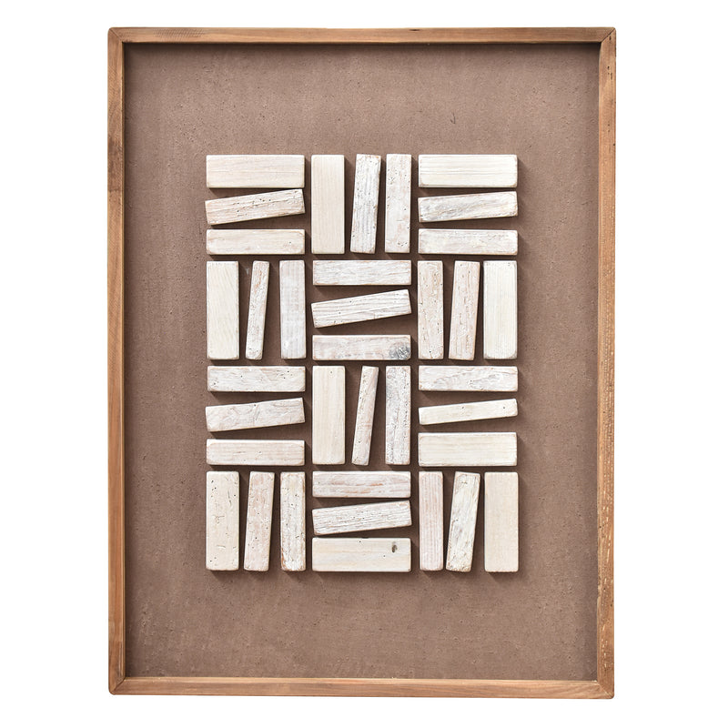 Stacked Timber Wall Art 62 x 82 - White on Brown