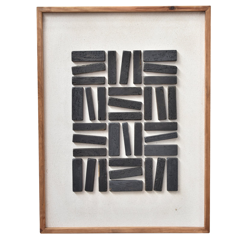 Stacked Timber Wall Art 62x82 - Black on White