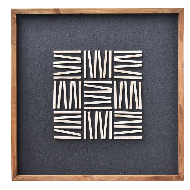 Stacked Timber Wall Art 62x62 - White on Black