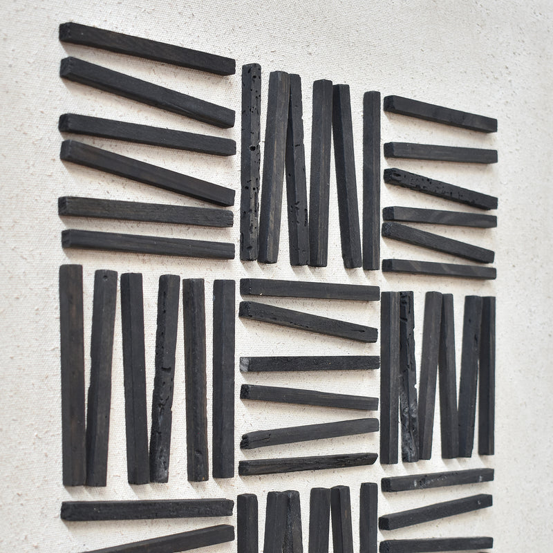 Stacked Timber Wall Art 62x62 - Black on White