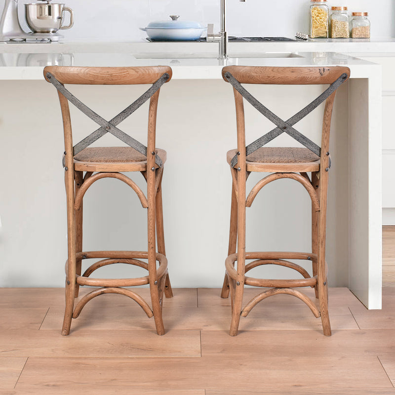 Hastings Cross Back Counter Stool with Grey Metal Straps