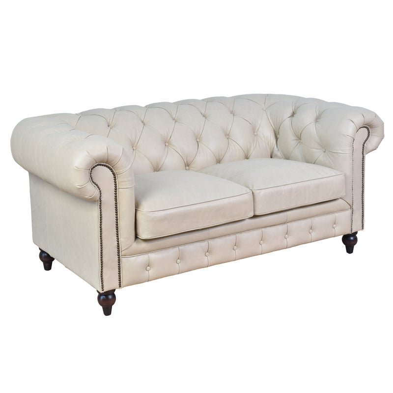 Windsor 2 Seater Sand White Leather Chesterfield Sofa