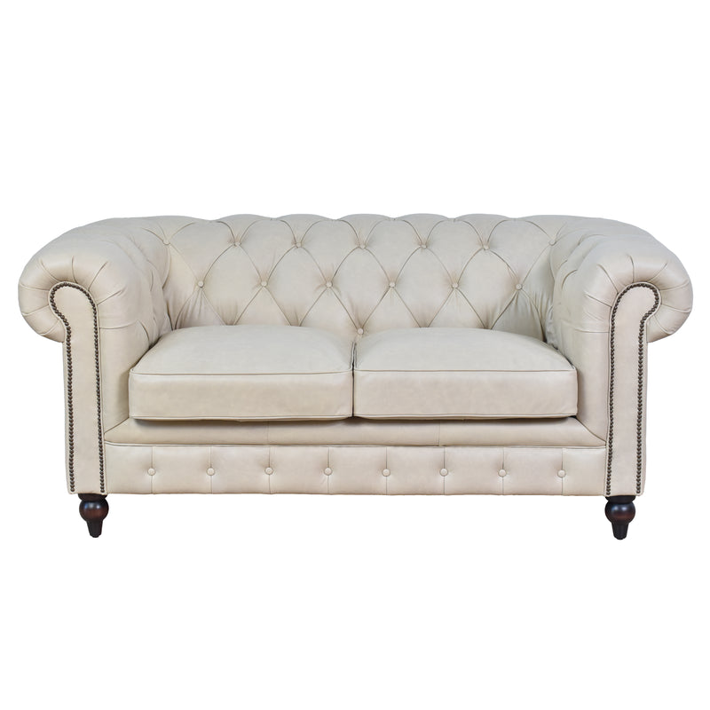 Windsor 2 Seater Sand White Leather Chesterfield Sofa