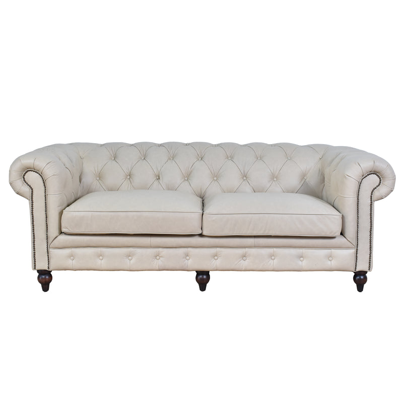 Windsor 3 Seater Sand White Leather Chesterfield Sofa