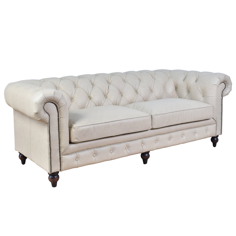 Windsor 3 Seater Sand White Leather Chesterfield Sofa