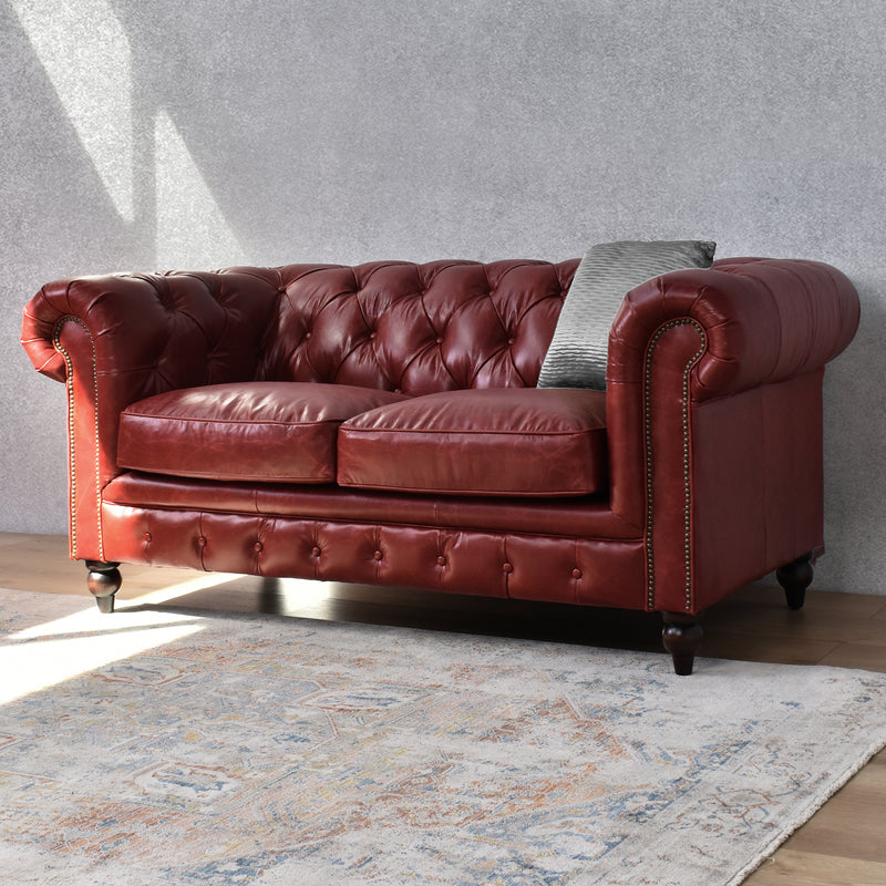 Windsor 2 Seater Oxblood Red Leather Chesterfield Sofa