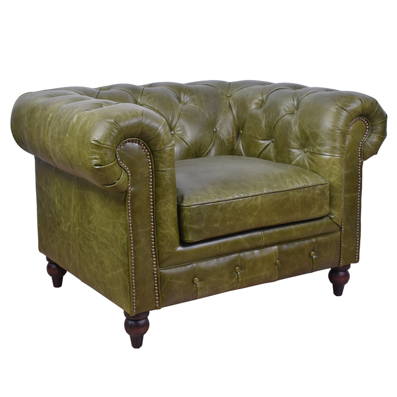 Windsor British Green Leather Chesterfield Armchair