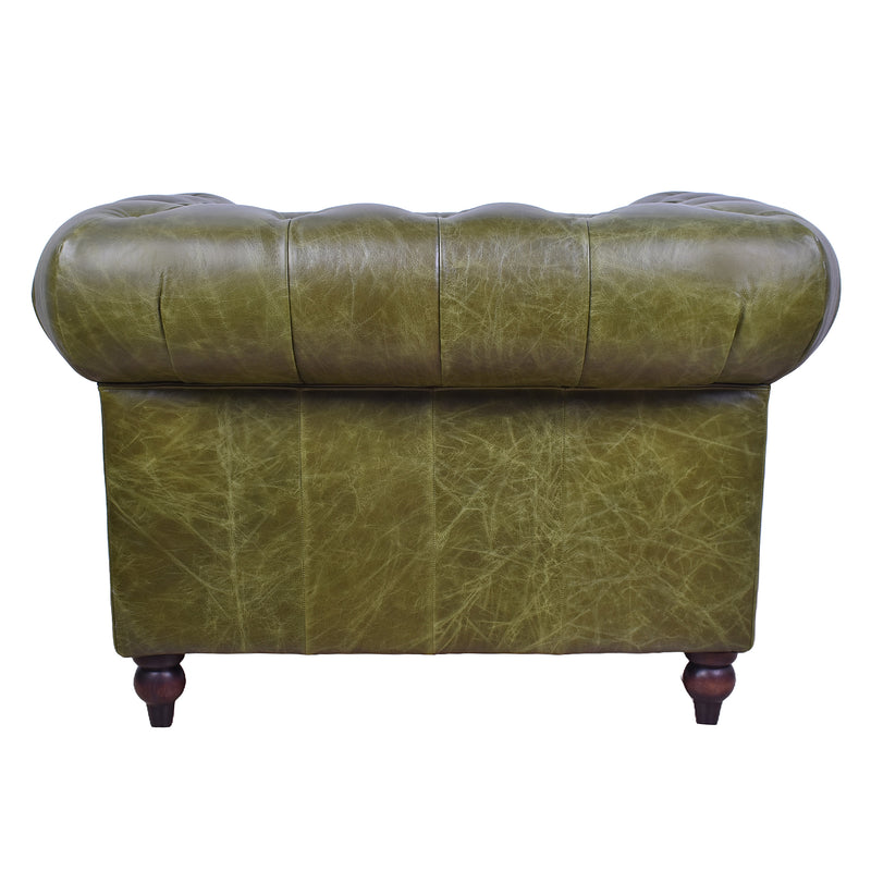 Windsor British Green Leather Chesterfield Armchair