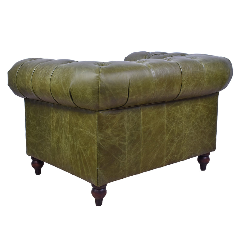 Windsor British Green Leather Chesterfield Armchair